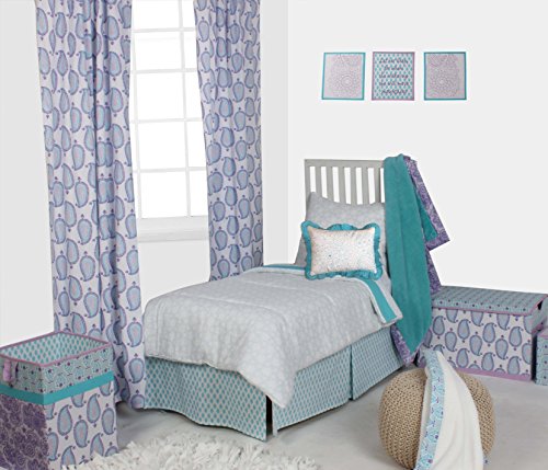 Bacati Petals/Floral Unisex Muslin 4 Piece Toddler Bedding Set, Aqua
