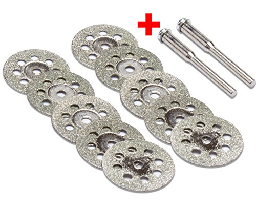 Diamond Cutting Wheel Set, Amariver 10 Pieces Diamond Saw Cutting Cut Off Discs Wheels with 2 Pieces Shank Rotary Mandrel Dremel, 12 Pcs in Total (22MM)