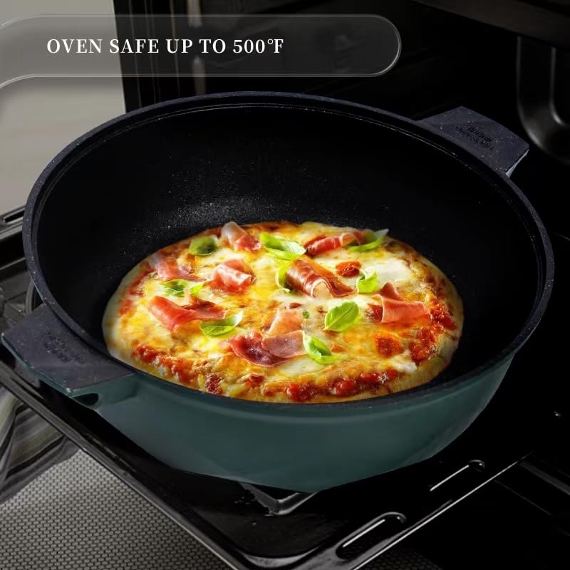 8 in 1 Nonstick Deep Frying Pan with Glass Lid, 11 Inch Large Skillet with Steamed Grid, PFOA-Free, Dishwasher&Oven Safe, Wok with All Stovetops(Green)