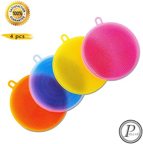 PSellAR Silicone Sponge for Dishes Antibacterial Kitchen Sponge Non Scratch Heat Resistant Mat Fruit and Vegetable Brush Multi Purpose Dish Face Body Scrubber Pat, Wash Pot Pan Dish Bowl , 4 pack