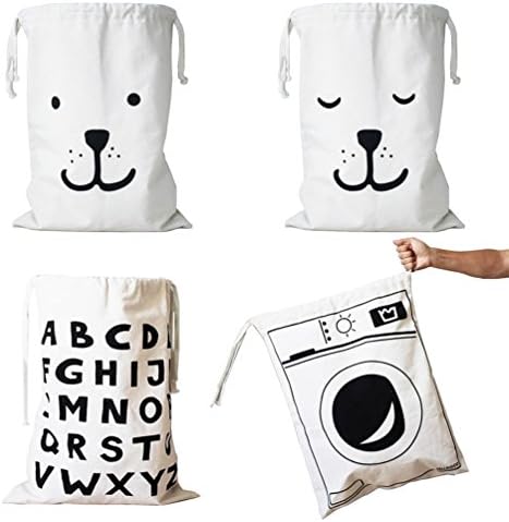 Wujee Canvas Toy Storage Bag - Clothes Gift Organizer Container - Space Saver Packing Bag for Home Office Travel (4PCS)