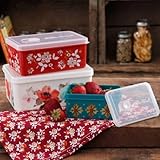 The Pioneer Woman Rectangular Food Storage with Vent Container Set, Set of 3 (1, Bloom Dot)