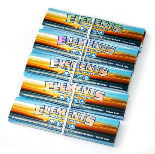 Elements Ultra Thin Rice Connoisseur King Size Slim With Tips Rolling Paper 5 Pack