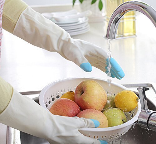 Z Zicome 3 Pair Reusable Waterproof Household Latex Gloves for Kitchen Dish Washing Laundry Cleaning (Medium)