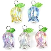 Gelirda 100Pcs Crystal Tulip Flower Charms Acrylic Floral with Green Leaves Pendants for DIY Jewelry Bracelets Necklaces Making