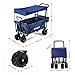 ENKEEO Collapsible Push Wagon Folding Beach Cart Utility Pull Garden Wagon with Removable Canopy, Large Wheels and Tilting Handle for Camping Picnic Park Sporting Events Concerts Shopping (Navy)