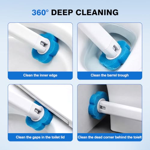 Seivunol Disposable Toilet Brush Set with 48 Disposable Replacement Heads and 1 Crevice Brush, Wall Brush with Long Handle and Holder for Toilet Cleaning Basin and Tub