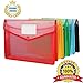 A4 Plastic Wallet Folder Envelope, CertBuy 5 Pack Waterproof Poly Envelope Plastic File Wallet Document Folder with Button Closure for School Office Home - Red Blue Yellow Green Black