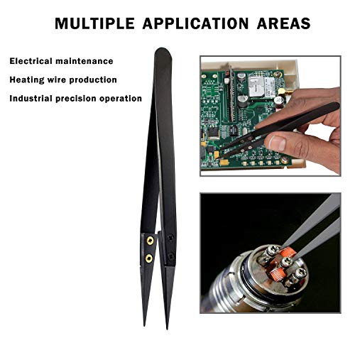 Precision Ceramic Tweezers-2 PACK-Non-Conductive,Antimagneticand Heat Resistant to High Temperatures up to 3000F for Pinching Coils While Firing.