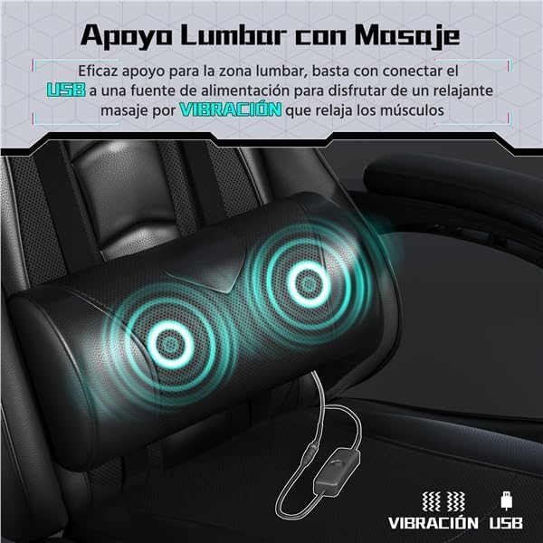 Cadeira gaming com massageador Cadeira ergonómica de escritório preta