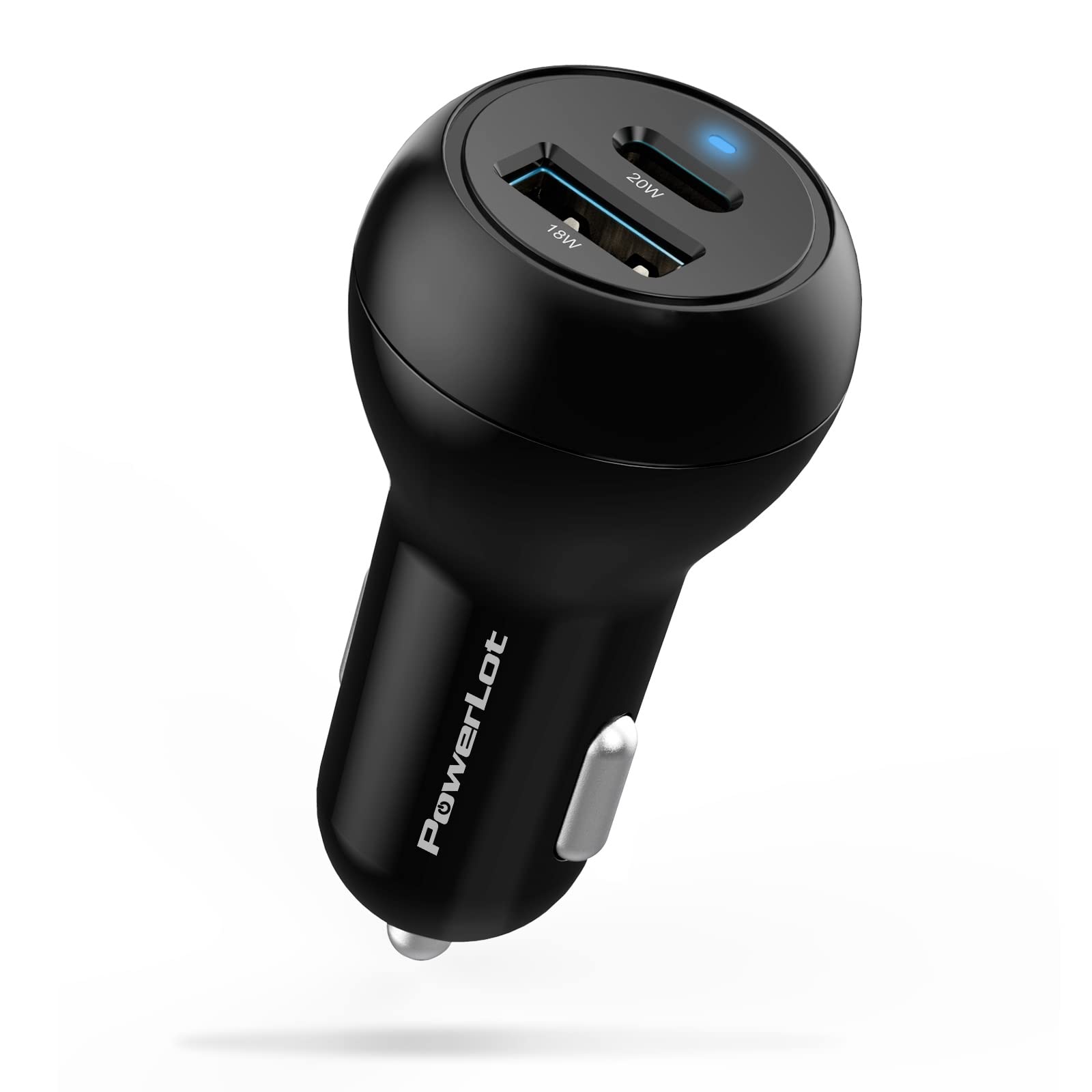PowerLot 38W USB C Car Charger 2-Port, PD&QC 3.0 Mini USB Cigarette Lighter 20W+18W Compatible with iPhone 13/13 Mini/13 Pro/13 Pro Max/12 Series/11 Series/SE, Pixel 6/5/4/3, iPad, Galaxy S22/S20