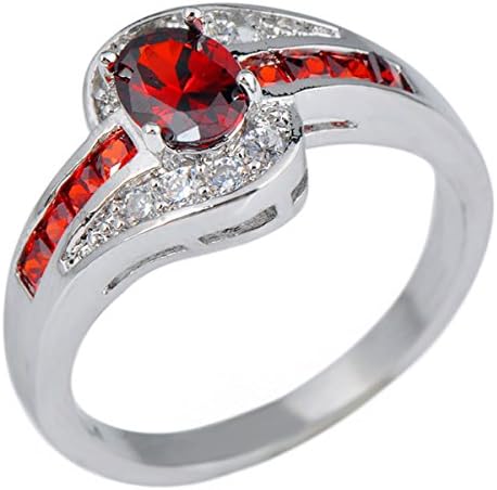LUXXY Female Red Oval Ring Fashion White &amp; Black Gold Filled Jewelry Vintage Wedding Rings For Women Birthday Stone Gifts