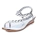 Hemlock Women Girl Rhinestone Sandals Roman Shoes Flat Sandals (US:8, SIlver)
