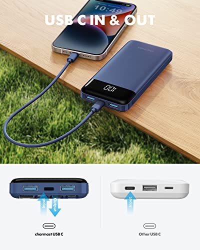 Charmast Portable Charger with Built in Cables, Portable Charger with Cords Wires Slim 10000mAh Travel Essentials Battery Pack 6 Outputs 3A High Speed Power Bank for iPhone Samsung Pixel LG Moto iPad