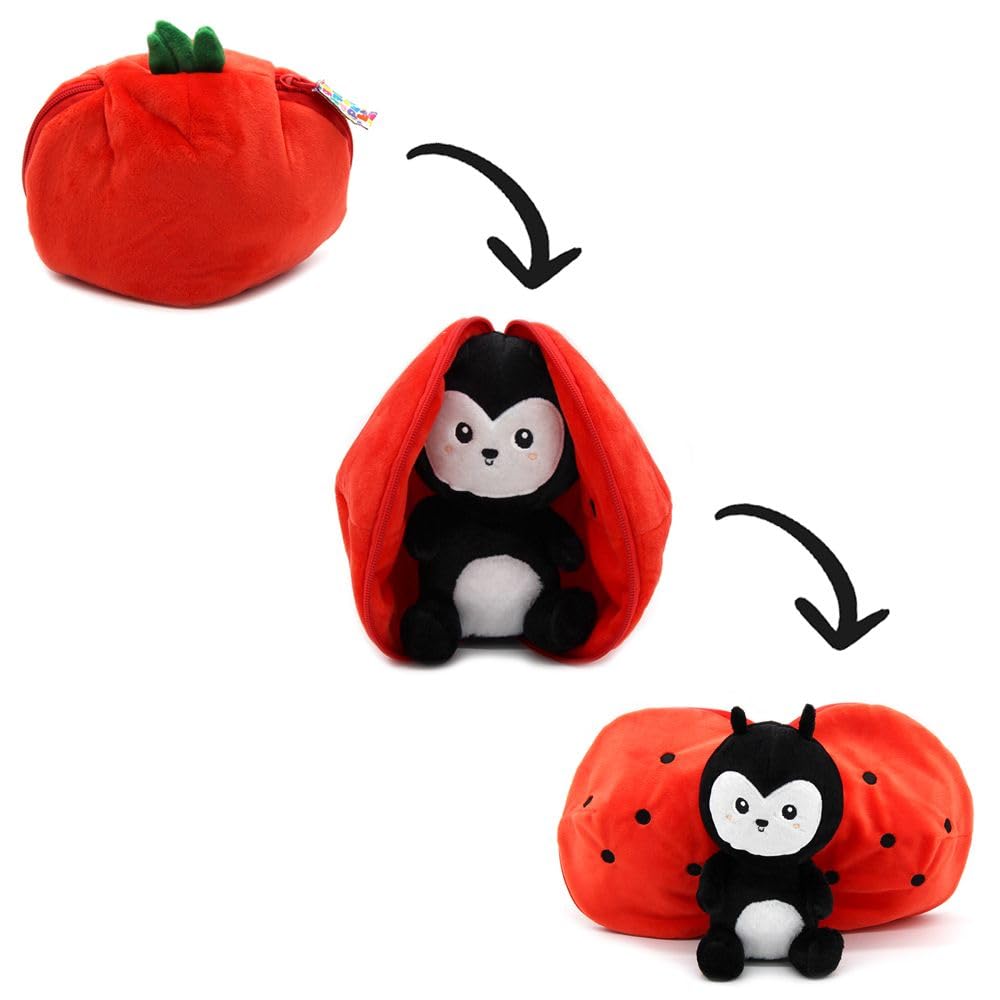 FliPetz Comet the Ladybug Reversible Plush Soft Toy converts into Tomato. Zip-Up transforms between tomato & cute ladybug soft toy. Awakens children imagination during the transformation process