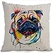 Best Gift Merry Christmas Cartoon Lovely Animal Abstract Oil Painting Adorable Pet Dogs Pug Cotton Linen Throw Pillow Covers Cushion Cover Decorative Sofa Bedroom Living Room Square 18 Inches