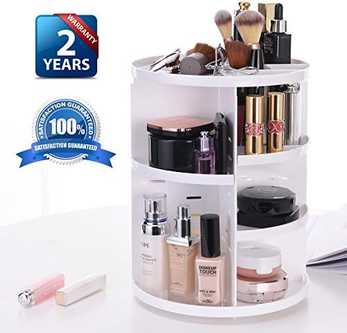 Makeup Organizer Large Capacity Cosmetic Storage Shelf 360° Rotating vanity Organizer holder adjustable Fits Lipstick Toner Essential Oils Creams Brush for Bathroom Countertop Bedroom kitchen (white)