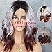 QD-Udreamy Colorful Hair Wigs Dark Roots To Ombre Purple Brown Mixed Short Water Wave Hair Heat Resistant Synthetic Lace Front Wigs for Women …