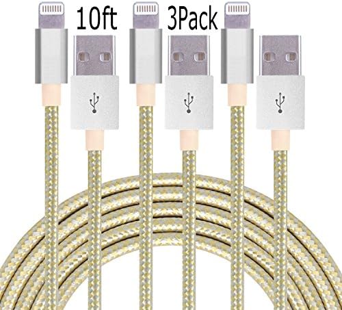 Suplink 3pack 10FT Extra long Cord 8 Pin Lightning to USB Charging Cables for iPhone 7/7plus/SE/6/6s/6 plus/6s plus,5c/5s/5,iPad Pro/Air/Mini, iPod Nano/Touch(gold silver)
