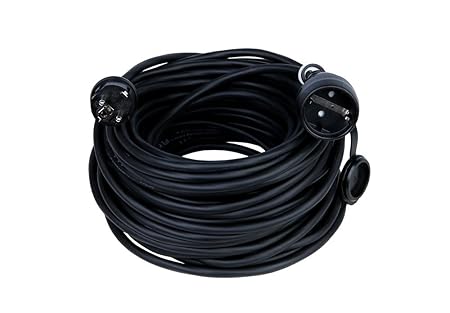 Verlängerungskabel 1,5 M IP44 für Werkstatt mit Verschlusskappe Strom-Kabel Kinderschutz Schuko Stecker schwarz Gummi 1.5-50m