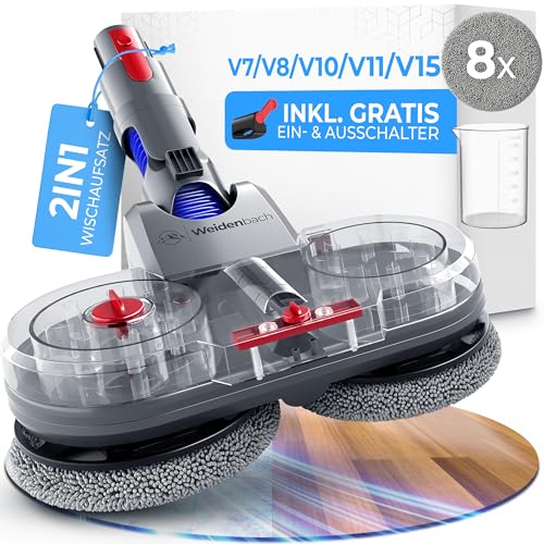 Test Winner - Mop Attachment for Dyson V7/V8/V10/V11/V15/Gen5 - Electric Vacuum Cleaner - Mop Attachment - Wet and Dry Vacuum Cleaner - with Removable Water Tank, Filling Container & 8 Washable Mops