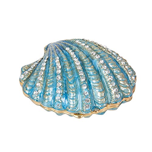 QIFU Hand Painted Small Blue Shell Style Enameled Trinket Box, Unique Gift for Family(QF44230)