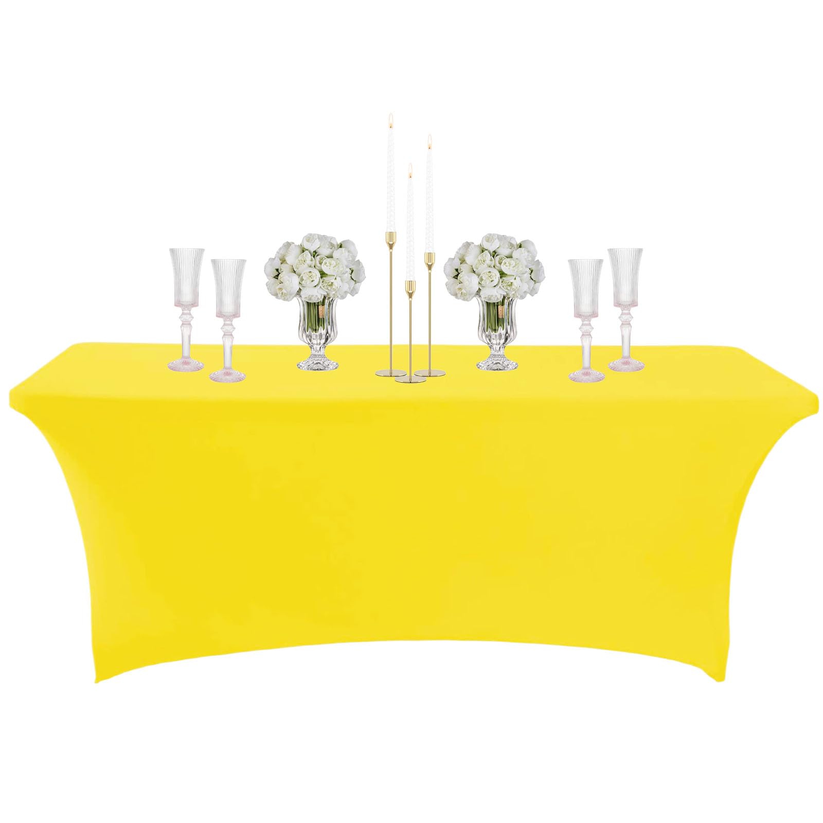 Yellow Spandex Tablecloth 4ft for Rectangle Table,Stretchable Tablecloth Washable Table Cover,Fitted Spandex Stretch Patio Table Covers for Event,Wedding,Banquet,Easter Party,Covering Stall,Exhibition