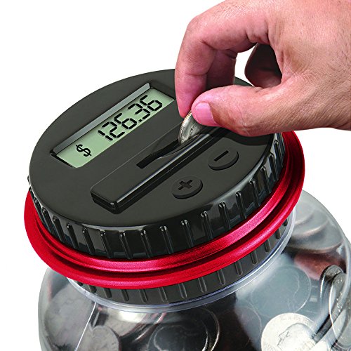 OLICTA Piggy Bank Digital Counting Coin Bank Creative Large Money Saving Box Jar Bank LCD Display Coins Saving Gift (Dollar) (Black-Red)