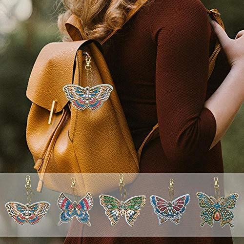 5D DIY Diamond Painting Keychain, Mosaic Making Full Drill Special Shape Diamond Painting Kit for Bags, Smartphone Straps (Butterfly)