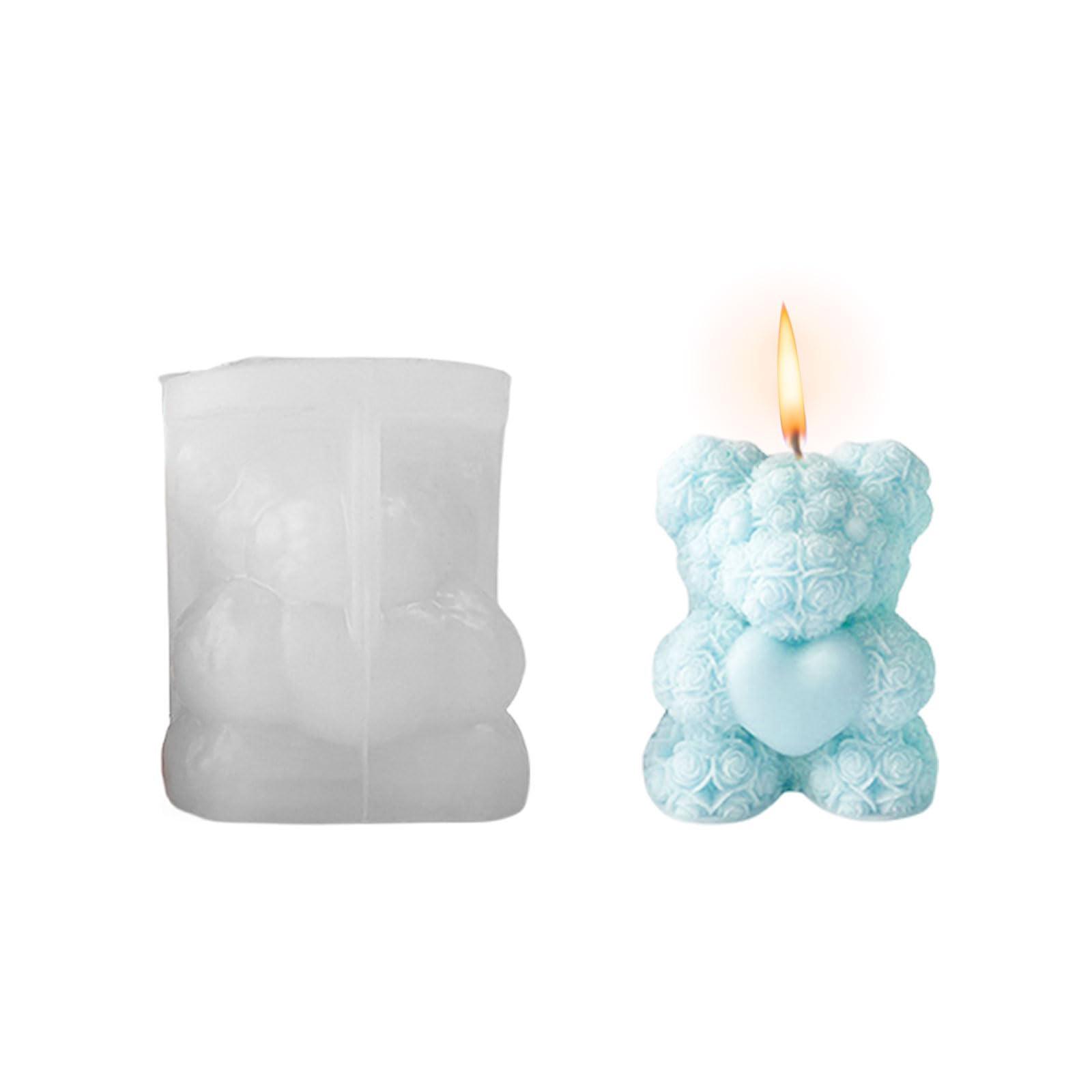 Bear Candle Mould, 3D Rose Teddy Bear Silicone Moulds Valentine's Day Love Heart Mold for Candle Making Handmade Soap Aromatherapy Fondant Cake Decoration