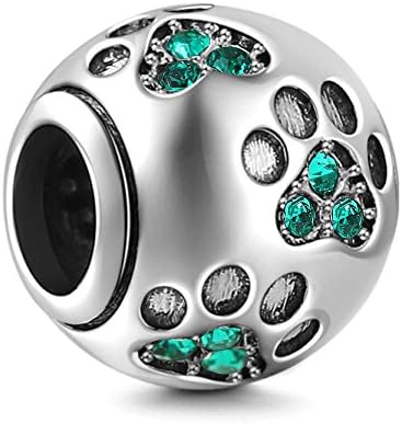 Cute Animal Dog Cat Paw Print Cubic Zirconia Circle 925 Sterling Silver Charms Beads Jan-Dec Synthetic Birthstone Christmas Jewellery Gifts