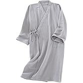 Cotton Kimono Robes with Pocket Waffle Japanese Style Yukata Kimono Pajamas Lightweight Plus Size Swimming Spa Bathrobe Knee Length Khan Steamed Clothing Wrap