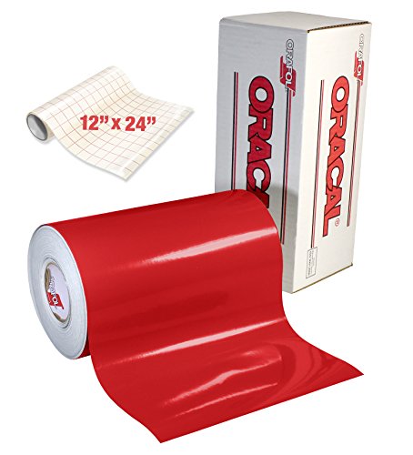 ORACAL Gloss Red Adhesive Craft Vinyl for Cameo, Cricut & Silhouette Including Free Roll of Clear Transfer Paper (30ft x 12