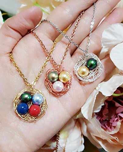Personalized Swarovski Birthstone Pearl Bird Nest Necklace, 1,2,3,4,5,6,7 Pearls Bird Nest Necklace, Multicolor Available