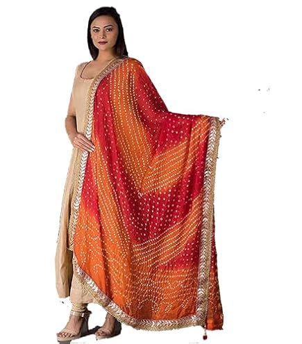 RANISATIYA Red Georgette Chunri Dupatta - Zari Weaving, Gotta Patti Work, Marwari Wedding Scarf - View #3