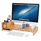 SONGMICS Bamboo Monitor Stand Riser with Adjustable Storage Organizer Laptop Stand Desk Organizer for Home Study Dorm Office ULLD215N