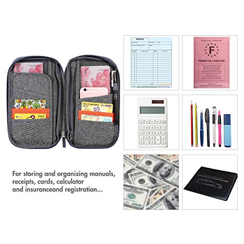 UBAYMAX Glove Box Console Organizer with 12 Pockets, Zipper Car Vehicle OCD Document Holder Case Armrest Storage Wallet for Owners Manual Car Registration Insurance Card Tire Gauge Changes (Gray)
