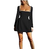 Wirunsy Womens Simple Wedding Dresses for Brides Long Sleeve Square Neck Ruched Satin Short Bridal Gowns