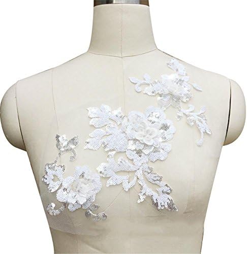 Embroidered Lace Appliques Sequins 3D Flower Sequence lace for Bridal Wedding, DIY Clothes Decorations Applique Motif Sewing