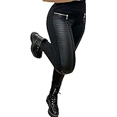 DAOAO Faux Leather Leggings for Women Pleather Pant Elastic Mid Waisted Stretchy Patch Zip Tights