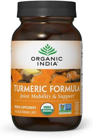 Organic India Turmeric Herbal Supplement - Joint Mobility & Support, Immune System Support, Healthy Inflammatory Response, Whole Root Supplement, USDA Certified Organic, Non-GMO - 90 Capsules: Health & Personal Care