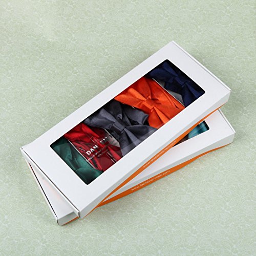 DBF2002 Bow Tie For Men Grey,Dark Green,Red,Orange,Blue Solid Poly Pre-tied Bow tie Present Box Set 5T By Dan Smith