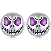 Punk Ghost Face Halloween Tiny Stud Earrings for Women 925 Sterling Silver Gothic Skull Face Round Biker Luminous In The Dark Studs Earring Cute Jewelry Gifts Hypoallergenic