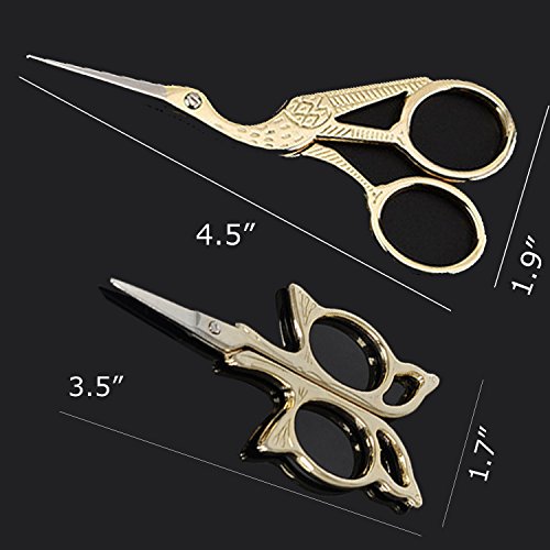 BIHRTC Gold Stainless Steel Sharp Tip Classic Stork Scissors Crane and Butterfly Design Sewing Scissors DIY Tools for Embroidery, Sewing, Craft, Art Work & Everyday Use