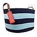 Sweetzer & Orange Large Woven Cotton Rope Storage Basket (Vegan Handles) - Blanket Storage Baskets, Laundry Basket, Toy Storage, Nursery Hamper - Decorative Blue Stripe Basket for Living Room