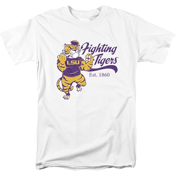 LSU Tigers Official Distressed T-Shirt - Unisex Adult Tee, Athletic Heather, Officially Licensed Fan Gear