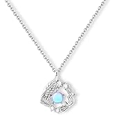 Watforsh Silver Moonstone Pendant Necklace for Women with Leaf and Twig Design Circle Gemstone Birthstone Necklace