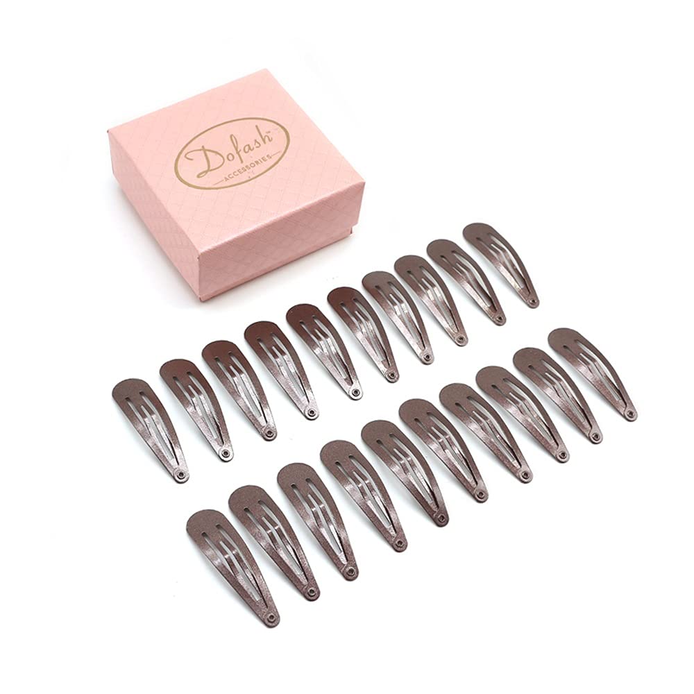 Dofash 20Pcs Snap Hair Clips Hair Grips Metal Hair Clips 5Cm/2" Hair Accessories With Gift Box For Girls(Brown)