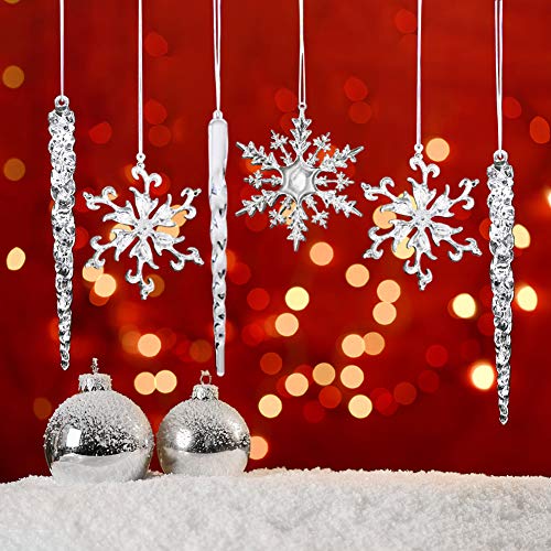 HAKACC Christmas Snowflake Decorations,36pcs Icicles Ornaments Set Clear Snowflake Acrylic Christmas Ornaments for Santa Outdoor Party Decoration Craft Projects