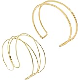 Thyrhntr 2PCS Gold Arm Cuff Bracelets for Women Jewelry Upper Arm Open Adjustable